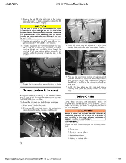 Arctic Cat 150 ATV Service Manual table of contents