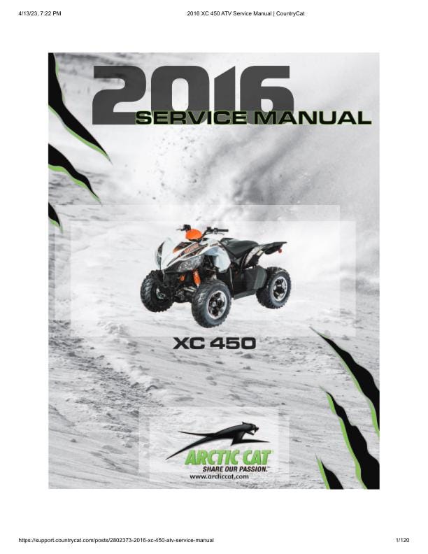 Arctic Cat XC 450 ATV Service Manual factory service manual title page