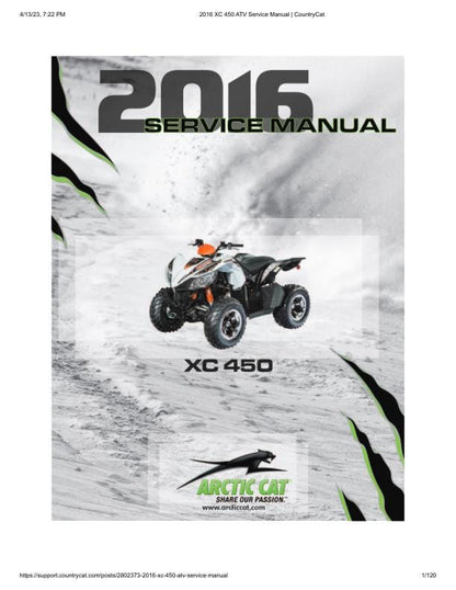 Arctic Cat XC 450 ATV Service Manual factory service manual title page