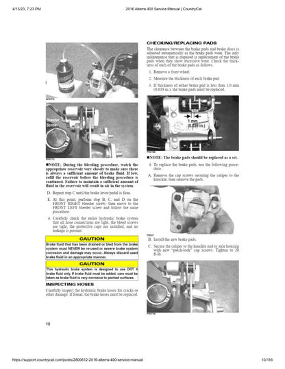 Arctic Cat Alterra 400 ATV Service Manual table of contents