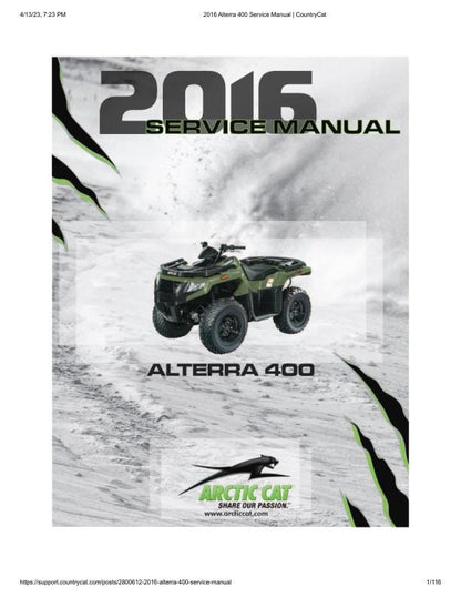 Arctic Cat Alterra 400 ATV Service Manual factory service manual title page