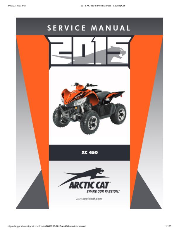 Arctic Cat XC 450 ATV Service Manual factory service manual title page