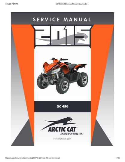 Arctic Cat XC 450 ATV Service Manual factory service manual title page