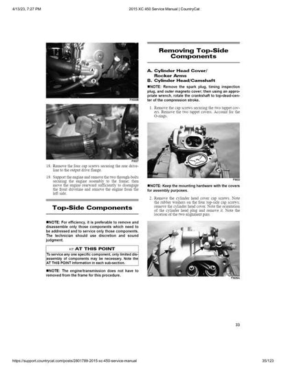 Arctic Cat XC 450 ATV Service Manual sample page with diagrams and specifications