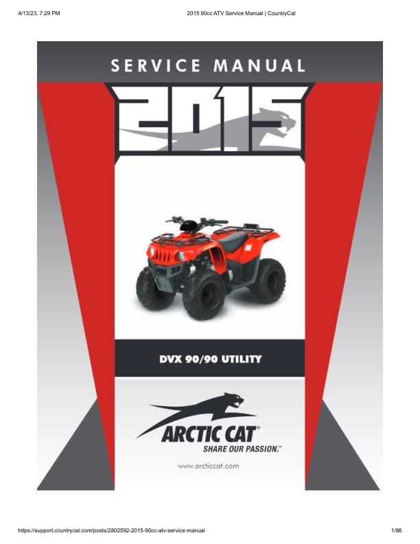Arctic Cat DVX 90 90 Utility ATV Service Manual factory service manual title page