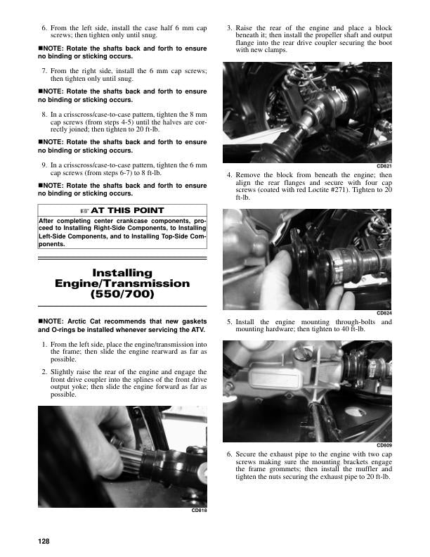 Arctic Cat 500 550 700 1000 MudPro TRV ATV Service Manual sample page showing repair procedures