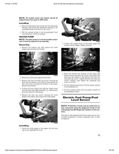 Arctic Cat XC 450 ATV Service Manual sample page with service data and tables