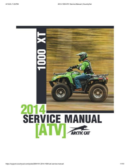 Arctic Cat 1000 XT ATV Service Manual factory service manual title page