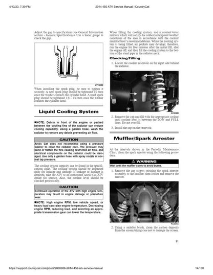 Arctic Cat 450 ATV Service Manual table of contents