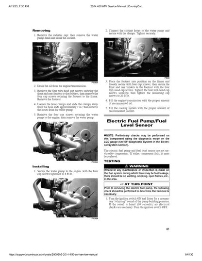 Arctic Cat 450 ATV Service Manual sample page from the repair manual