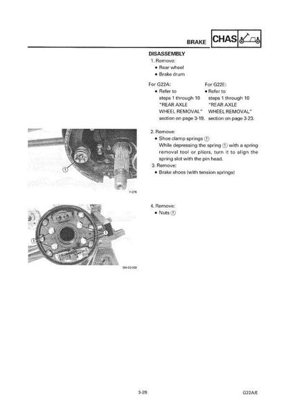 YAMAHA G22 A/E Gas Golf Cart Service Manual sample page with diagrams and specifications