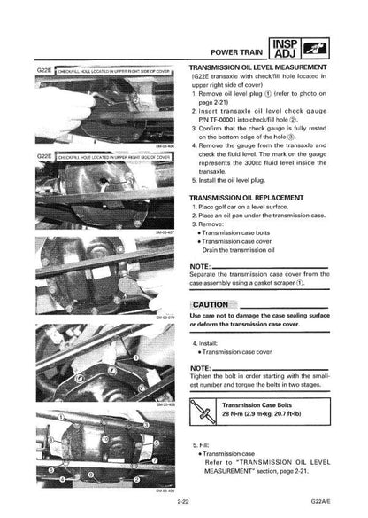 YAMAHA G22 A/E Gas Golf Cart Service Manual table of contents