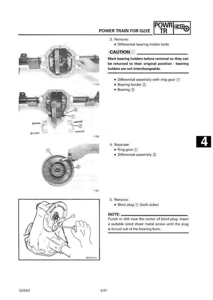 YAMAHA G22 A/E Gas Golf Cart Service Manual sample page with technical illustrations