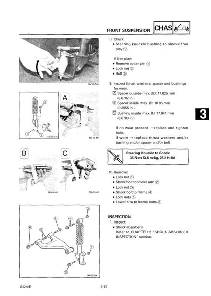 YAMAHA G22 A/E Gas Golf Cart Service Manual sample page showing repair procedures