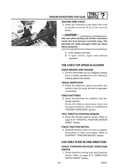 YAMAHA G22 A/E Gas Golf Cart Service Manual sample page with service data and tables