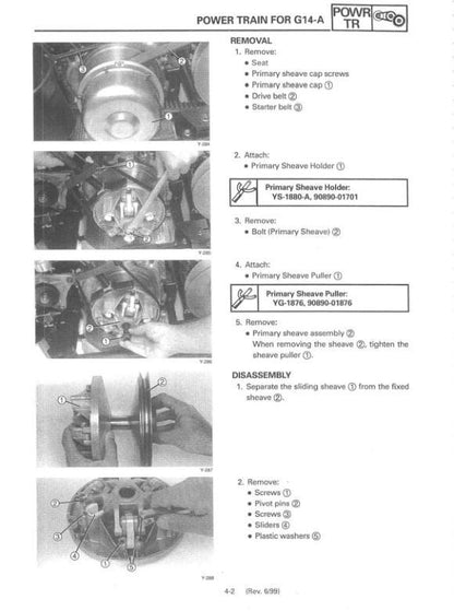 YAMAHA G14 A/E Gas Golf Cart Service Manual table of contents