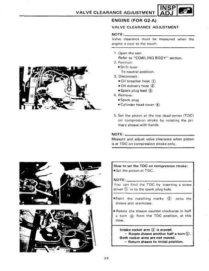YAMAHA G2 A/E Gas Golf Cart Service Manual table of contents