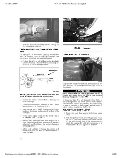 Arctic Cat 400 TRV ATV Service Manual table of contents