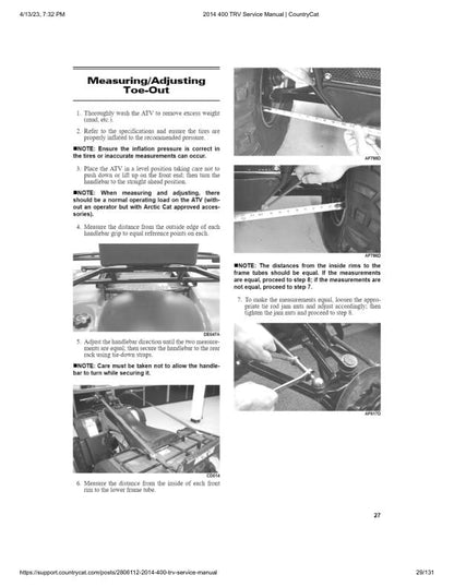 Arctic Cat 400 TRV ATV Service Manual sample page with diagrams and specifications
