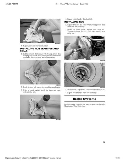 Arctic Cat DVX 90/90 Utility ATV Service Manual sample page with service data and tables