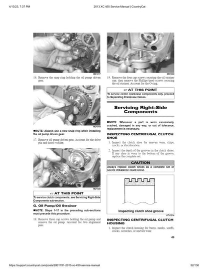 Arctic Cat XC 450 ATV Service Manual sample page showing repair procedures