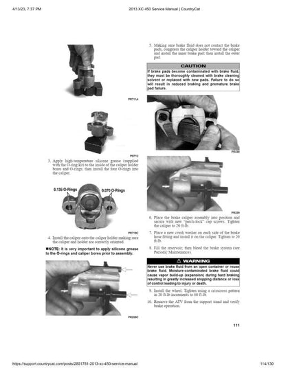 Arctic Cat XC 450 ATV Service Manual sample page from the repair manual