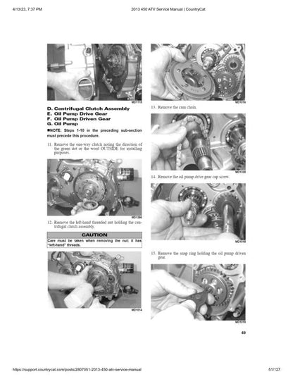 Arctic Cat 450 ATV Service Manual sample page showing repair procedures