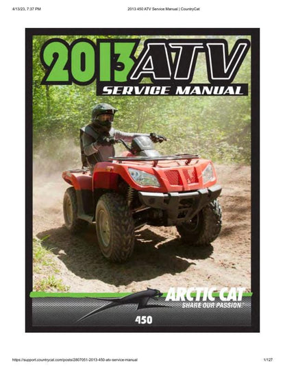 Arctic Cat 450 ATV Service Manual factory service manual title page
