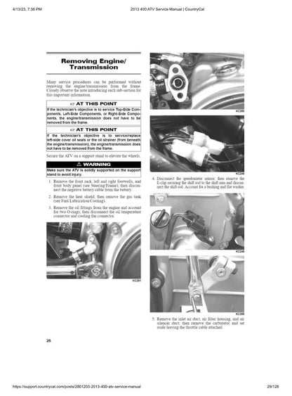 Arctic Cat 400 ATV Service Manual sample page with diagrams and specifications