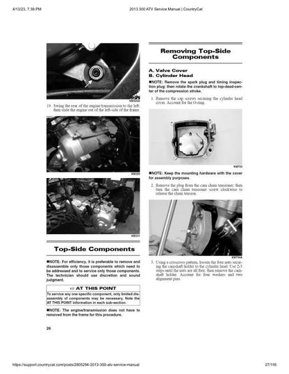 Arctic Cat DVX 300 ATV Service Manual sample page with diagrams and specifications