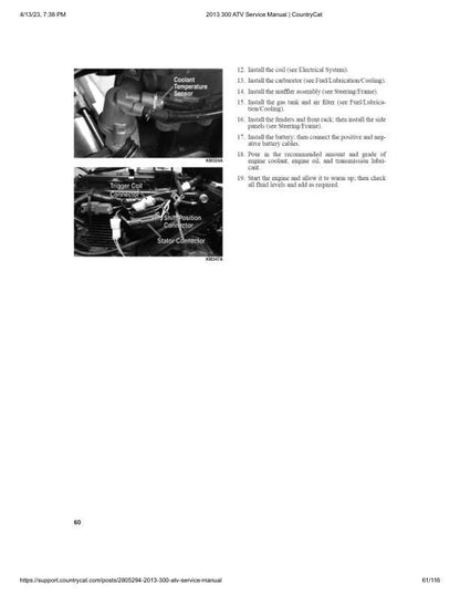 Arctic Cat DVX 300 ATV Service Manual sample page with service data and tables