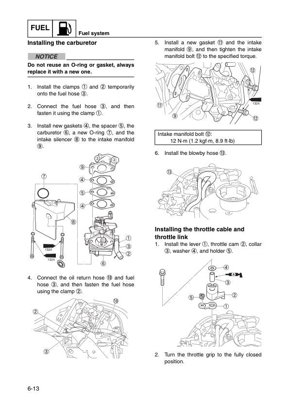 Yamaha F4B F5A F6C Outboard Service Manual sample page showing repair procedures