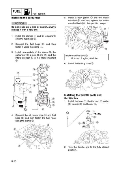 Yamaha F4B F5A F6C Outboard Service Manual sample page showing repair procedures