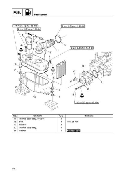 Yamaha WaveRunner VX1100 Sport Cruiser Deluxe PWC Service Manual sample page with diagrams and specifications