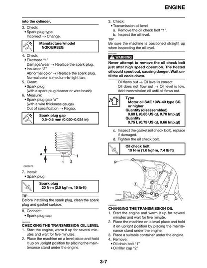 Yamaha YZ250 Motorcycle Service Manual sample page from service manual