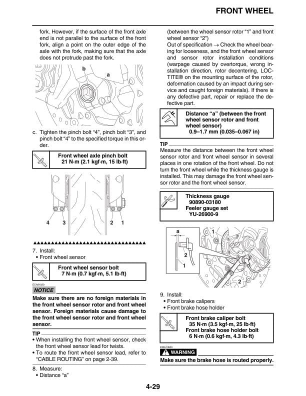 Yamaha MT10 FZ10 MT-10 FZ-10 Motorcycle Service Manual sample page with diagrams and specifications