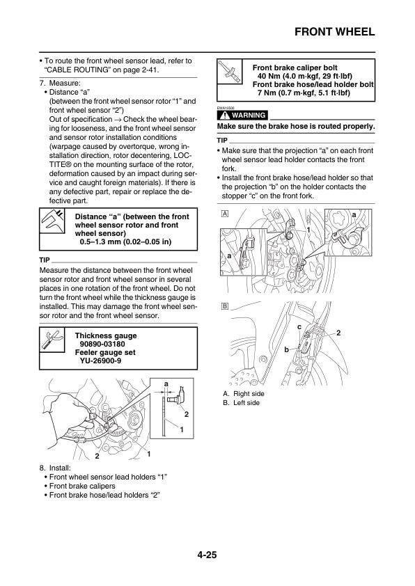 Yamaha MT07 FZ07 MT-07 FZ-07 Motorcycle Service Manual sample page with diagrams and specifications