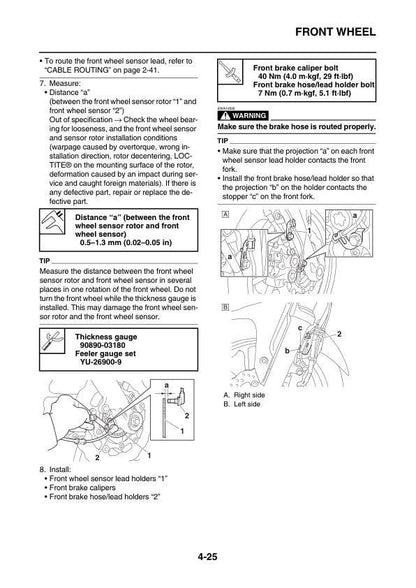 Yamaha MT07 FZ07 MT-07 FZ-07 Motorcycle Service Manual sample page with diagrams and specifications