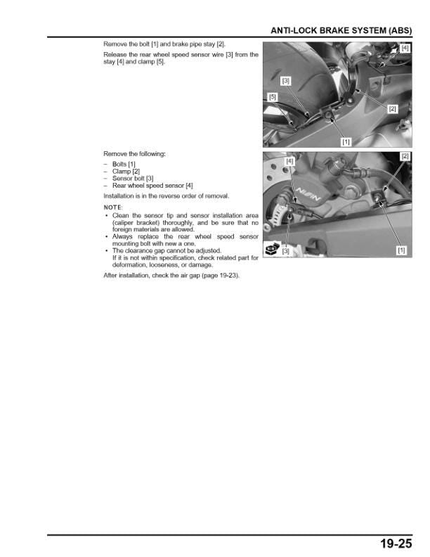 Honda CBR650R Baby Fireblade Motorcycle Service Manual sample page with service data and tables