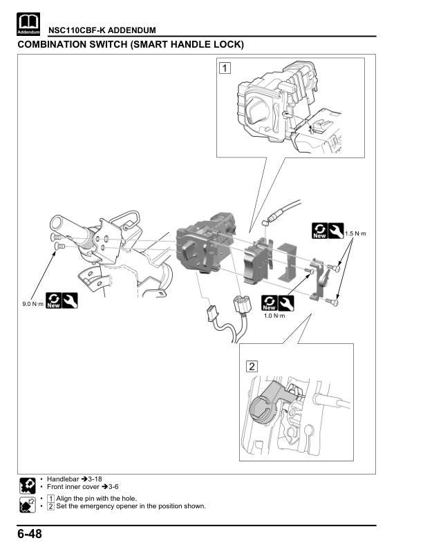 Honda Vision 110 Scooter Service Manual sample page with service data and tables