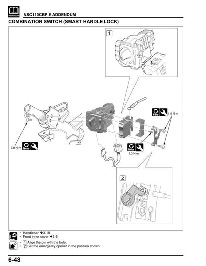Honda Vision 110 Scooter Service Manual sample page with service data and tables