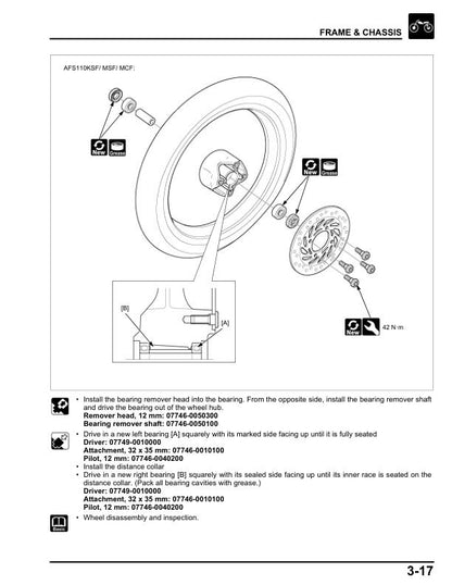 Honda Wave Alpha 110 Innova Supra Scooter Service Manual sample page with service data and tables