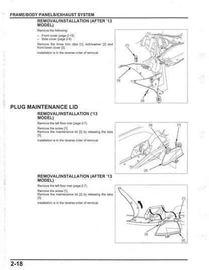 Honda PCX 150 Motorcycle Service Manual sample page with diagrams and specifications