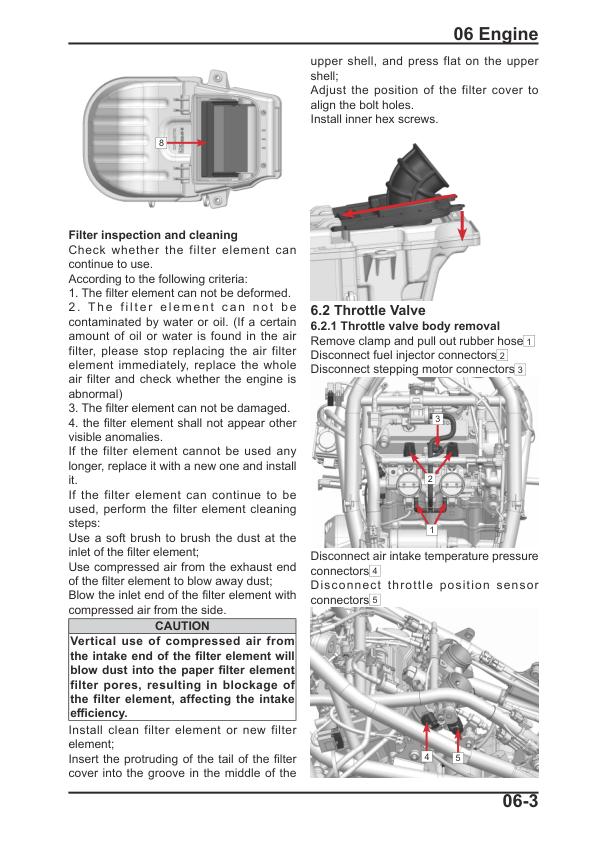 CFMOTO 450SR 450SS Motorcycle Service Repair Manual sample page with diagrams and specifications