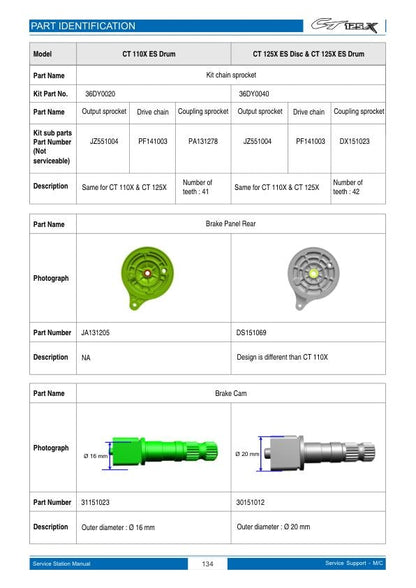 Bajaj CT125X Motorcycle Service Repair Manual sample page with service data and tables