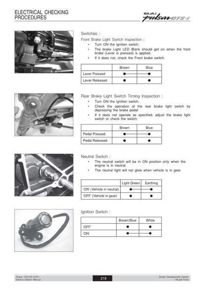 Bajaj Pulsar DTSi Motorcycle Service Repair Manual sample page with service data and tables