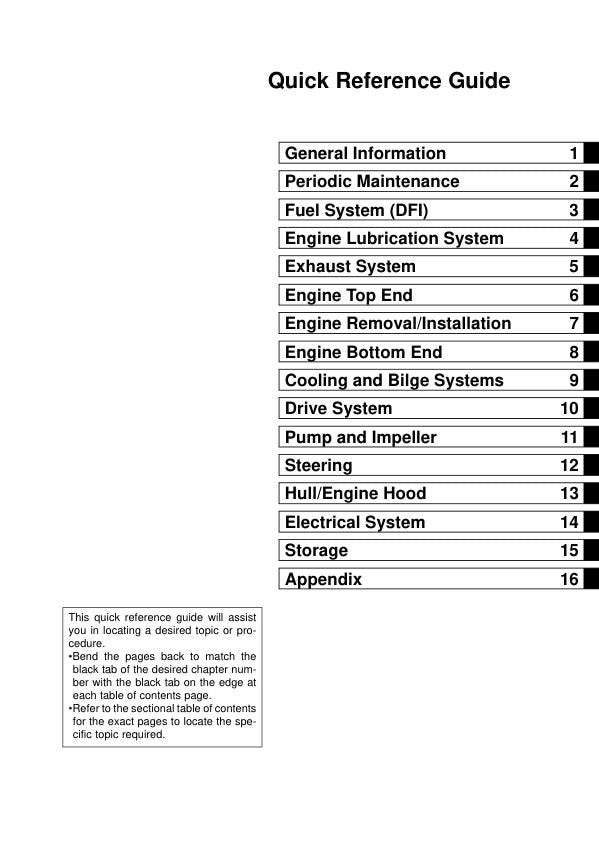 Kawasaki Jetski Ultra 310X LX R Jet Ski Service Manual table of contents