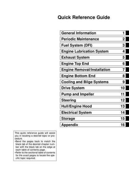 Kawasaki Jetski Ultra 310X LX R Jet Ski Service Manual table of contents