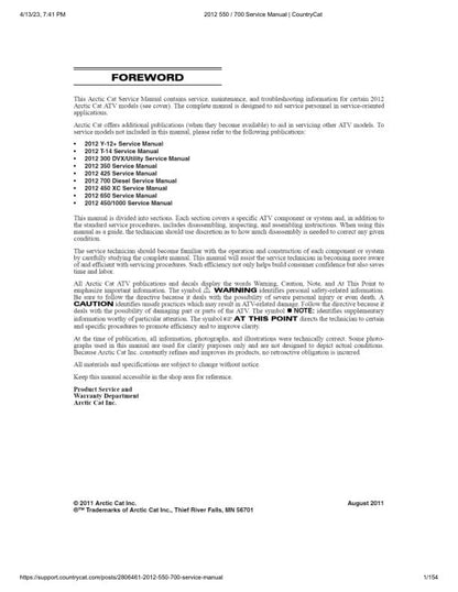 Arctic Cat 550 700 ATV Service Manual factory service manual title page