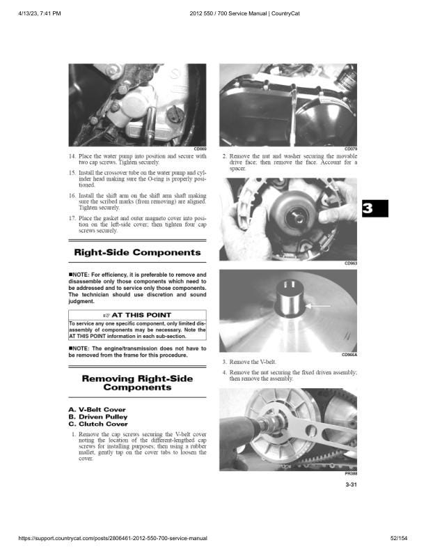 Arctic Cat 550 700 ATV Service Manual sample page showing repair procedures
